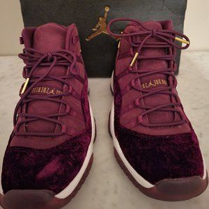 Air Jordan 11 Retro Heiress Maroon Velvet Sneakers, Youth Size 8.5Y